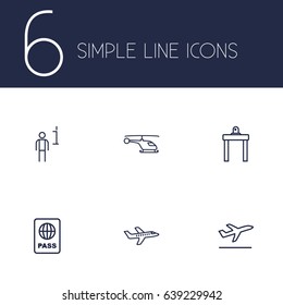 Set Of 6 Airplane Outline Icons Set.Collection Of Plane, Data, Flight And Other Elements.