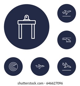 Set Of 6 Airplane Outline Icons Set.Collection Of Detection, Helicopter, Flight And Other Elements.