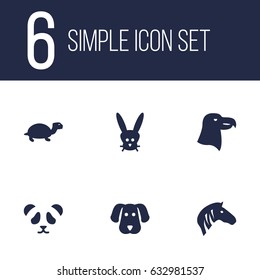Set Of 6 Alive Icons Set.Collection Of Tortoise, Bunny, Bear And Other Elements.