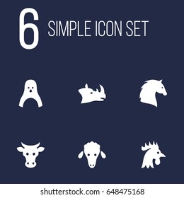 Set Of 6 Alive Icons Set.Collection Of Diver, Lamb, Rhinoceros And Other Elements.