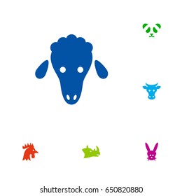 Set Of 6 Alive Icons Set.Collection Of Rhinoceros, Bear, Lamb And Other Elements.