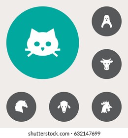 Set Of 6 Alive Icons.Collection Of Lamb, Rooster, Steed And Other Elements.