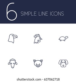 Set Of 6 Alive Outline Icons Set.Collection Of Cock, Sheep, Pig And Other Elements.