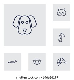 Set Of 6 Alive Outline Icons Set.Collection Of Mammal, Dog, Cat And Other Elements.