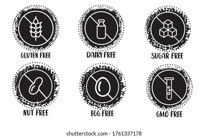 Set of 6 allergenic food in green and gray.