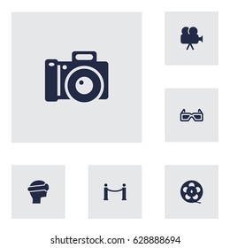 Set Of 6 Amusement Icons Set.Collection Of Filmstrip, Cyberspace, Camera And Other Elements.