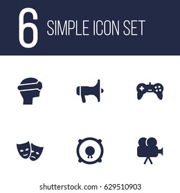 Set Of 6 Amusement Icons Set.Collection Of Theater, Loudspeakers, Megaphone And Other Elements.