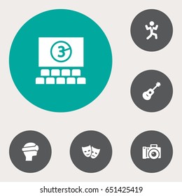 Set Of 6 Amusement Icons Set.Collection Of Photography, Hall, Disco And Other Elements.