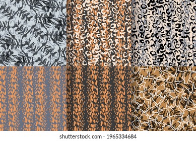 Set of 6 animal skin leopard seamless patterns. Vector illustration.