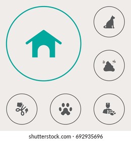 Set Of 6 Animals Icons Set.Collection Of Footprint, Pile, Sitting And Other Elements.