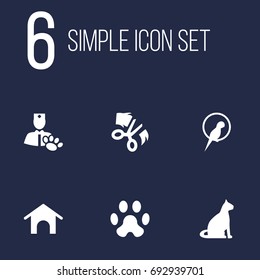 Set Of 6 Animals Icons Set.Collection Of Scissor, Home, Footprint And Other Elements.