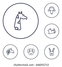 Set Of 6 Animals Outline Icons Set.Collection Of Dog, Giraffe, Rhino And Other Elements.