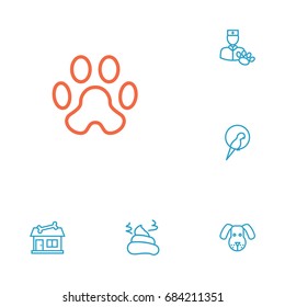 Set Of 6 Animals Outline Icons Set.Collection Of Parrot, Vet, Pile Of Poo And Other Elements.