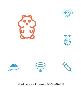 Set Of 6 Animals Outline Icons Set.Collection Of Puppy, Dog, Collar And Other Elements.
