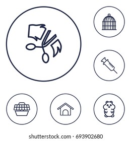 Set Of 6 Animals Outline Icons Set.Collection Of Bird Prison, Carries, Vaccination And Other Elements.