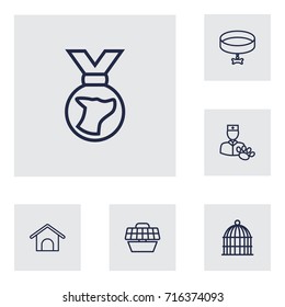 Set Of 6 Animals Outline Icons Set.Collection Of Medal, Bird Prison, Carries And Other Elements.