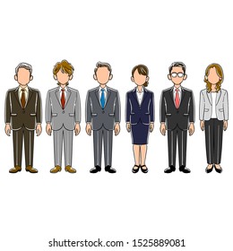 A set of 6 anonymous business persons with no poses for men and women
