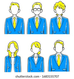 Set of 6 anonymous business persons men and women without poses