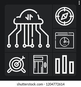 Set of 6 arrow outline icons such as target, compass, elevator, share, speed test