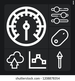Set of 6 arrow outline icons such as spear, slider tool, mouse, gauge, upload