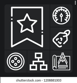 Set of 6 arrow outline icons such as recyclable, save button, compass, gauge, chart