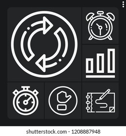 Set of 6 arrow outline icons such as clocks, refresh, stopwatch, sketch, button