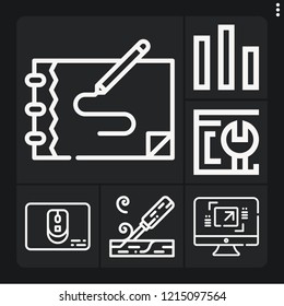 Set of 6 arrow outline icons such as circular, mouse, sketch, maximize, browser