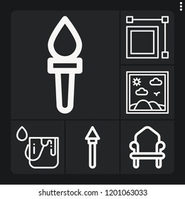 Set of 6 art outline icons such as throne, torch, spear, paint, painting