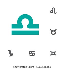 Set of 6 astrology icons set. Collection of leo, libra, gemini and other elements.