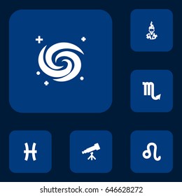 Set Of 6 Astrology Icons Set.Collection Of Augur, Binoculars, Zodiac Sign And Other Elements.