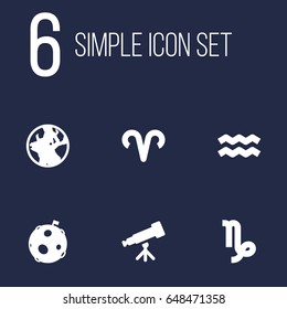 Set Of 6 Astrology Icons Set.Collection Of Binoculars, Lunar, Goat And Other Elements.