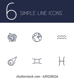 Set Of 6 Astrology Outline Icons Set.Collection Of Globe, Aqurius, Pisces And Other Elements.
