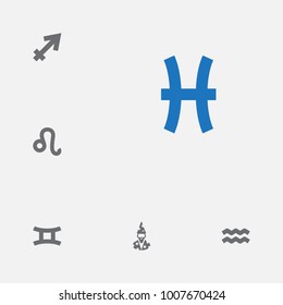 Set of 6 astronomy icons set. Collection of astrologer, aquarius, gemini and other elements.