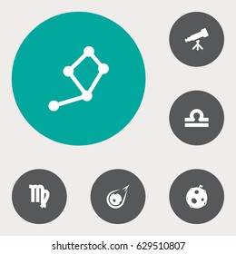Set Of 6 Astronomy Icons Set.Collection Of Horoscope, Binoculars, Virgin And Other Elements.