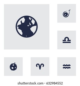 Set Of 6 Astronomy Icons Set.Collection Of Ram, Scales, Water Bearer And Other Elements.