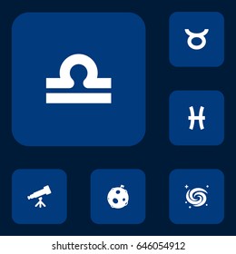 Set Of 6 Astronomy Icons Set.Collection Of Binoculars, Scales, Fishes And Other Elements.