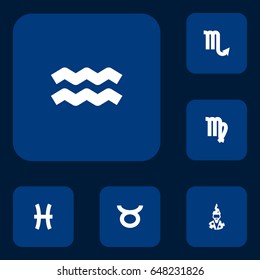 Set Of 6 Astronomy Icons Set.Collection Of Zodiac Sign, Fishes, Virgin And Other Elements.