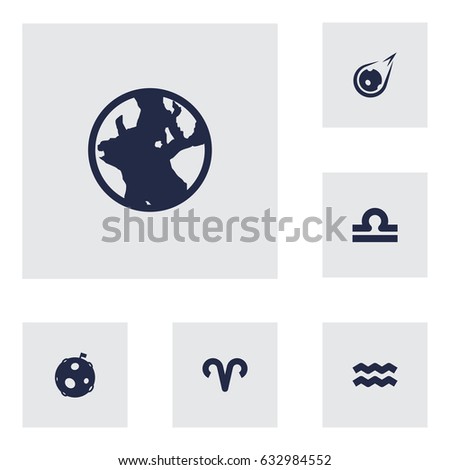 Set Of 6 Astronomy Icons Set.Collection Of Ram, Scales, Water Bearer And Other Elements.