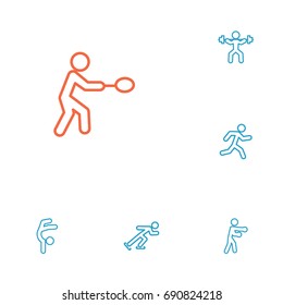 Set Of 6 Athletic Outline Icons Set.Collection Of Run, Ice Skating, Box And Other Elements.