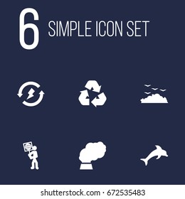 Set Of 6 Atmosphere Icons Set.Collection Of Contamination, Cleaning, Fish And Other Elements.