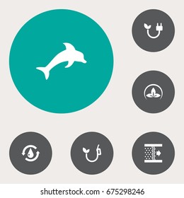 Set Of 6 Atmosphere Icons Set.Collection Of Eco, Fish, Purification And Other Elements.