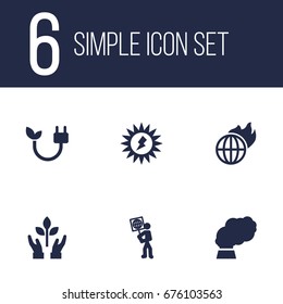 Set Of 6 Atmosphere Icons Set.Collection Of Energy, Contamination, Protection And Other Elements.