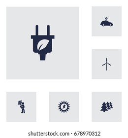 Set Of 6 Atmosphere Icons Set.Collection Of Energy, Volunteer, Reforestation And Other Elements.