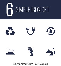 Set Of 6 Atmosphere Icons Set.Collection Of Cleaning, Rubbish, Energy And Other Elements.