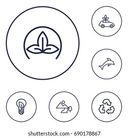 Set Of 6 Atmosphere Outline Icons Set.Collection Of Recycling, Ecol, Dolphin And Other Elements.