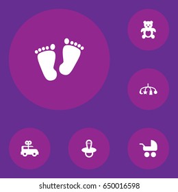Set Of 6 Baby Icons Set.Collection Of Bear, Trace, Pram And Other Elements.