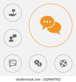 Set of 6 backing icons set. Collection of online, conversation, charity and other elements.