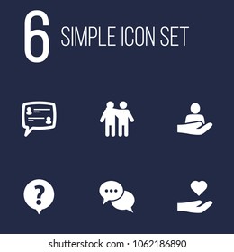 Set of 6 backing icons set. Collection of conversation, faq, care and other elements.