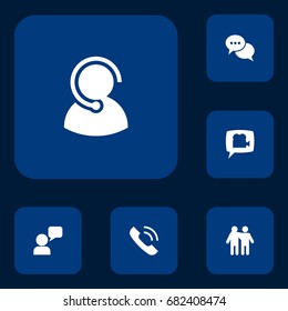 Set Of 6 Backing Icons Set.Collection Of Call, Assistant, Talk And Other Elements.