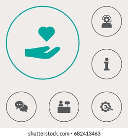 Set Of 6 Backing Icons Set.Collection Of Reception, Technical, Care; And Other Elements.
